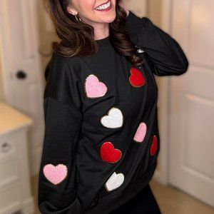 Black chenille patch crewneck shirt